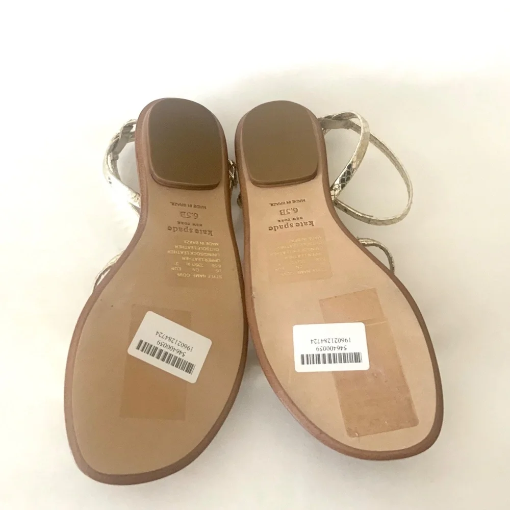 Kate Spade Womens Cove Metallic Gold Snake Leather Flat Ankle strap Sandals 6.5 - Picture 13 of 14